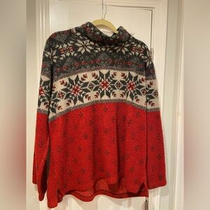 VTG Real Comfort Size XL Red Snowflake High Pile Fleece Mock Neck Pullover Top